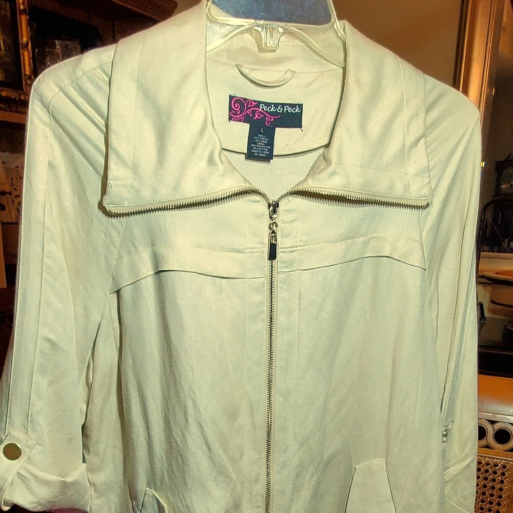 Peck & Peck Natural Color Tencel/Linen Jacket 3/4 Rollup Sleeve